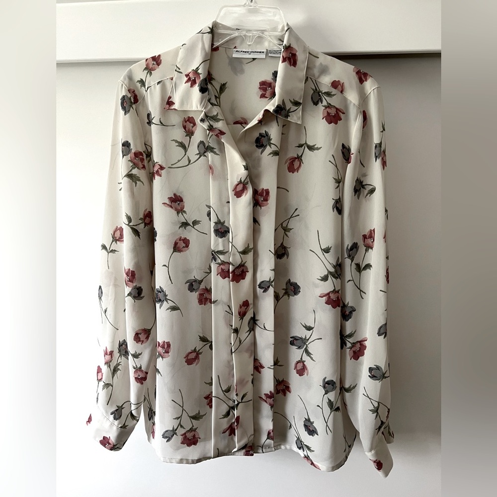 Alfred Dunner Vintage Floral Button Up Blouse Size 10